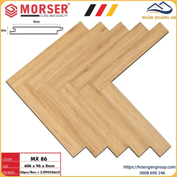 Sàn Gỗ Công Nghiệp Morser Xương Cá Cốt Xanh 8mm MX 86